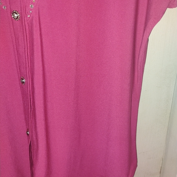 Chic Pink Button-Down Shirt with Rhinestone Accents - Picture 6 of 10